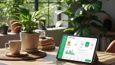 Tablet displaying a sustainability dashboard