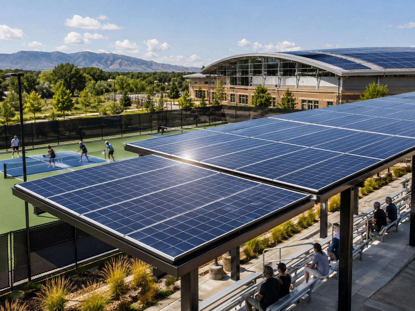 Sports and recreation complex with solar panels
