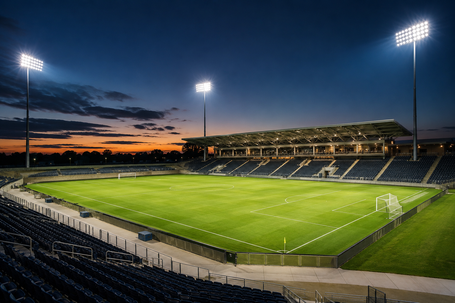 Energy-efficient lighting at a sports stadium